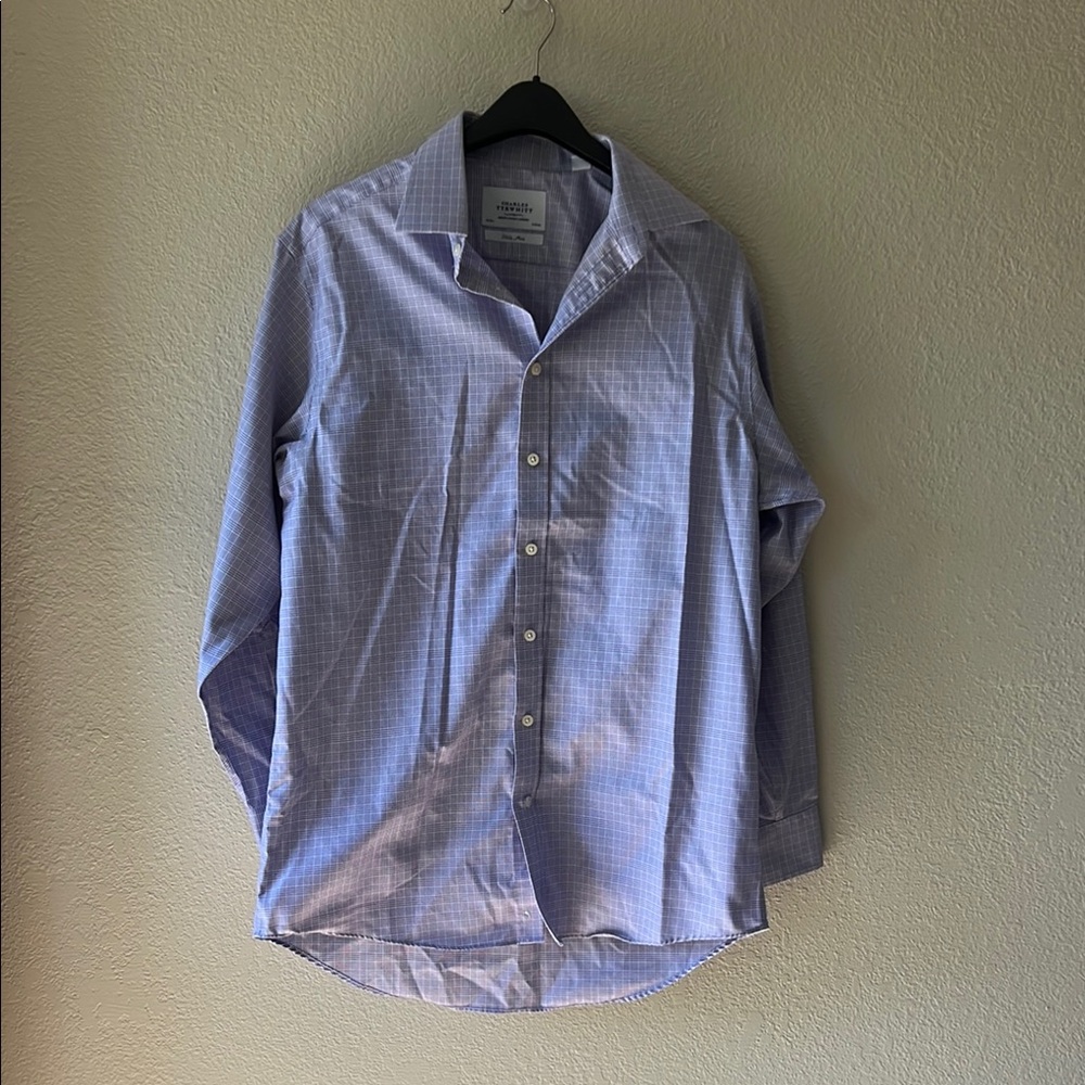 Charles Tyrwhitt Glen Check Lavender-Blue Glen Check Pattern, 16inch Neck